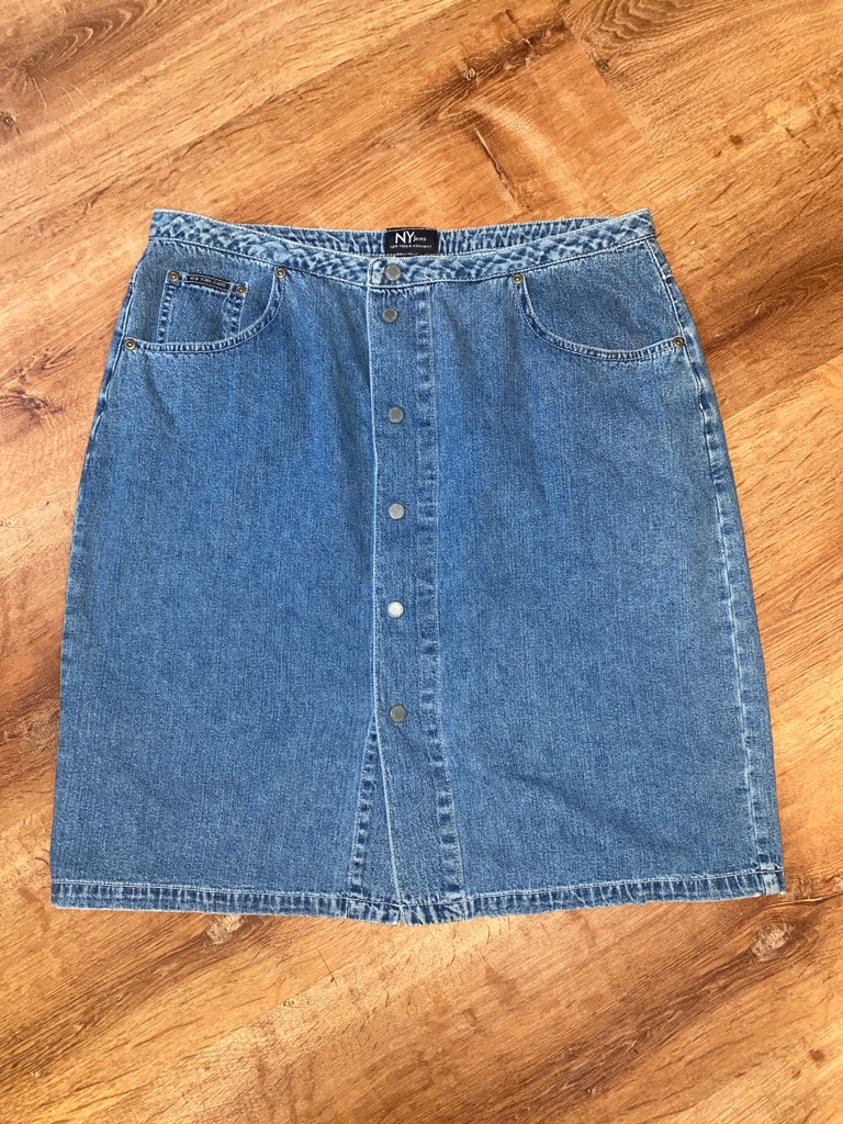 New York & Company Blue Denim Button-Front Midi Skirt Size 14